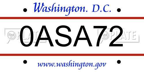 0ASA72 District Of Columbia License Plate