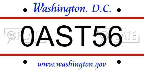 0AST56 District Of Columbia License Plate