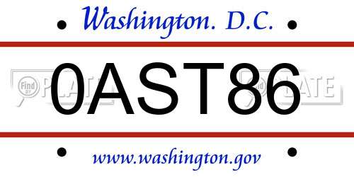 0AST86 District Of Columbia License Plate