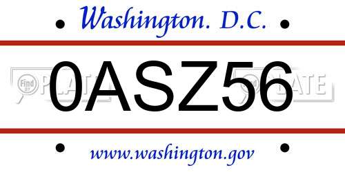 0ASZ56 District Of Columbia License Plate