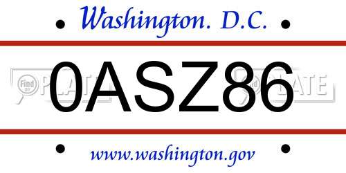 0ASZ86 District Of Columbia License Plate