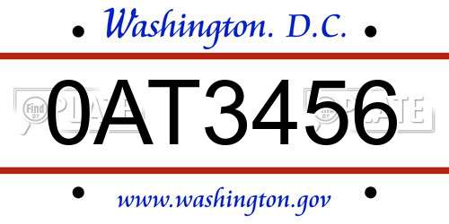 0AT3456 District Of Columbia License Plate