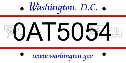 0AT5054 District Of Columbia License Plate