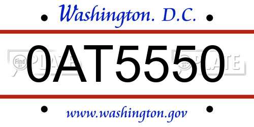 0AT5550 District Of Columbia License Plate