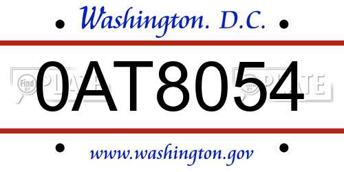 0AT8054 District Of Columbia License Plate