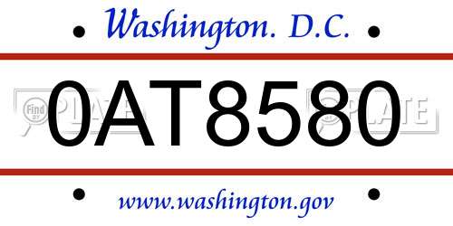 0AT8580 District Of Columbia License Plate