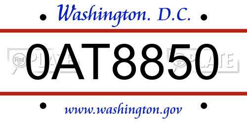 0AT8850 District Of Columbia License Plate