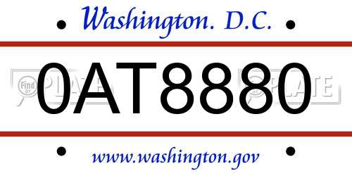 0AT8880 District Of Columbia License Plate
