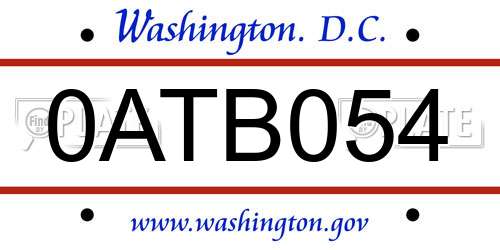 0ATB054 District Of Columbia License Plate