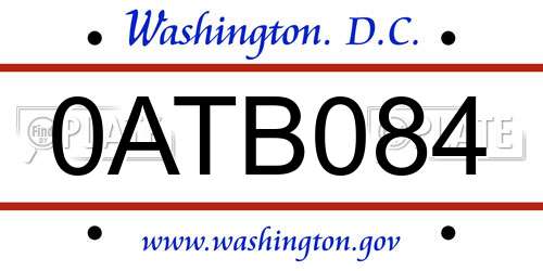 0ATB084 District Of Columbia License Plate
