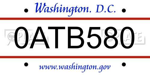0ATB580 District Of Columbia License Plate
