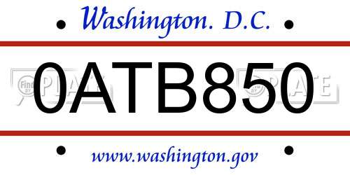 0ATB850 District Of Columbia License Plate