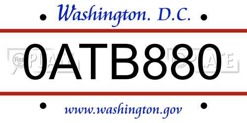 0ATB880 District Of Columbia License Plate