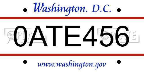 0ATE456 District Of Columbia License Plate