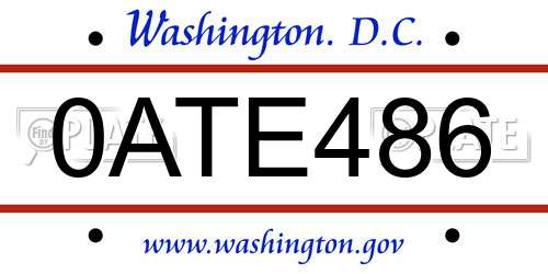 0ATE486 District Of Columbia License Plate