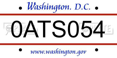 0ATS054 District Of Columbia License Plate