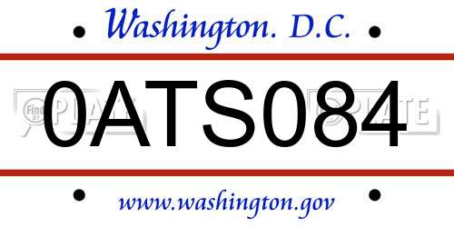 0ATS084 District Of Columbia License Plate