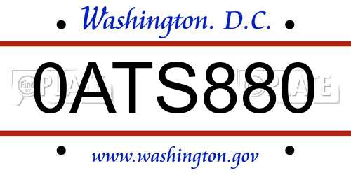 0ATS880 District Of Columbia License Plate