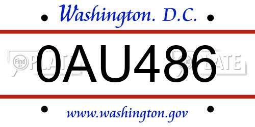0AU486 District Of Columbia License Plate