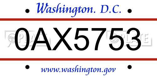 0AX5753 District Of Columbia License Plate