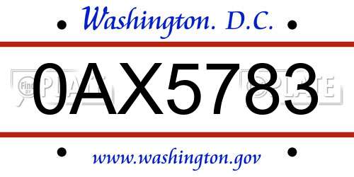 0AX5783 District Of Columbia License Plate