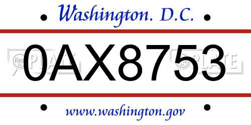 0AX8753 District Of Columbia License Plate