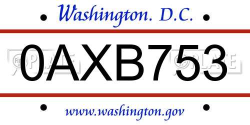 0AXB753 District Of Columbia License Plate