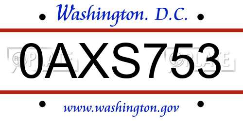 0AXS753 District Of Columbia License Plate