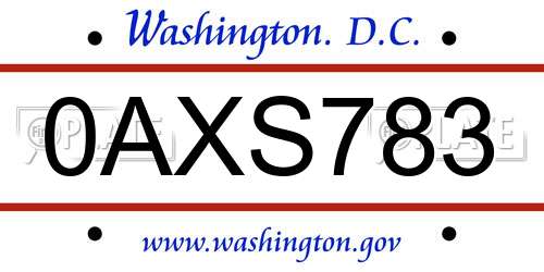 0AXS783 District Of Columbia License Plate