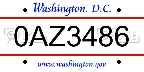 0AZ3486 District Of Columbia License Plate