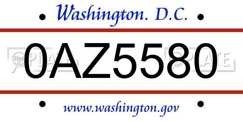 0AZ5580 District Of Columbia License Plate