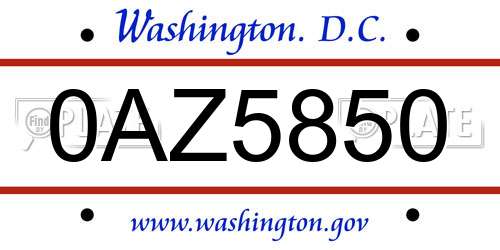 0AZ5850 District Of Columbia License Plate