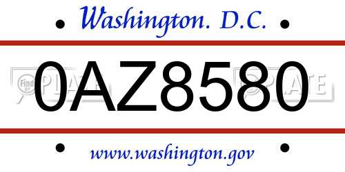 0AZ8580 District Of Columbia License Plate