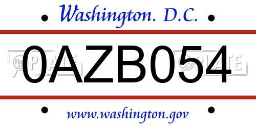 0AZB054 District Of Columbia License Plate
