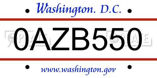 0AZB550 District Of Columbia License Plate