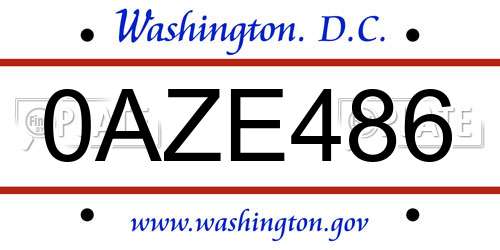 0AZE486 District Of Columbia License Plate