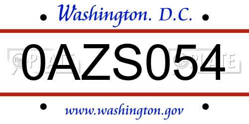 0AZS054 District Of Columbia License Plate