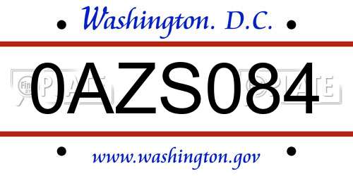 0AZS084 District Of Columbia License Plate