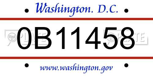 0B11458 District Of Columbia License Plate