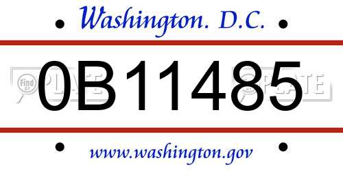 0B11485 District Of Columbia License Plate