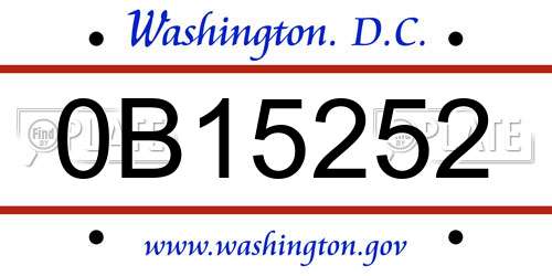 0B15252 District Of Columbia License Plate