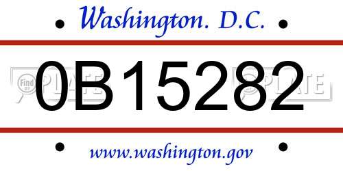 0B15282 District Of Columbia License Plate