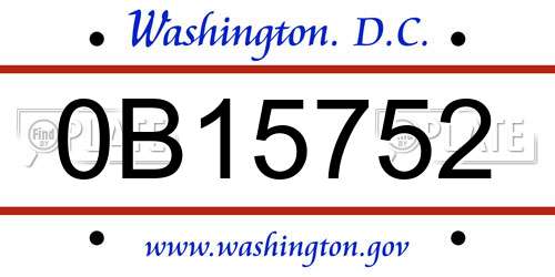 0B15752 District Of Columbia License Plate
