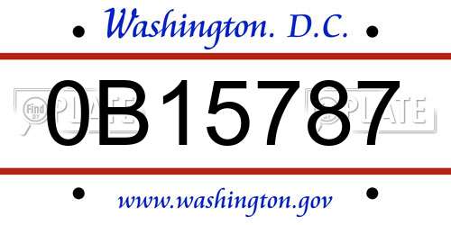 0B15787 District Of Columbia License Plate