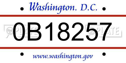 0B18257 District Of Columbia License Plate