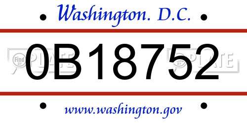 0B18752 District Of Columbia License Plate
