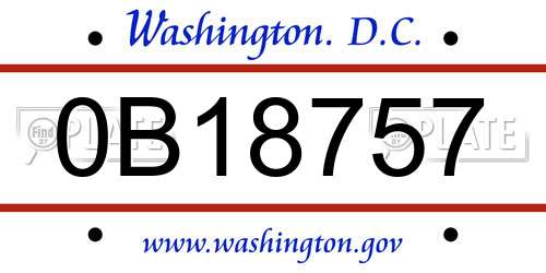 0B18757 District Of Columbia License Plate