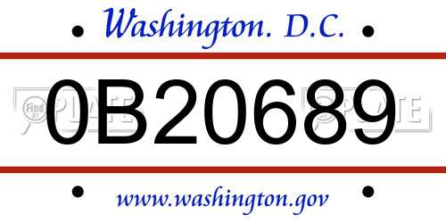 0B20689 District Of Columbia License Plate