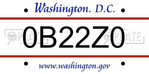 0B22Z0 District Of Columbia License Plate