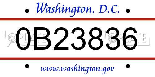 0B23836 District Of Columbia License Plate